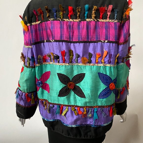 Allure Sz Medium Silk Rayon Color Block Embellished Jacket - Picture 14 of 16